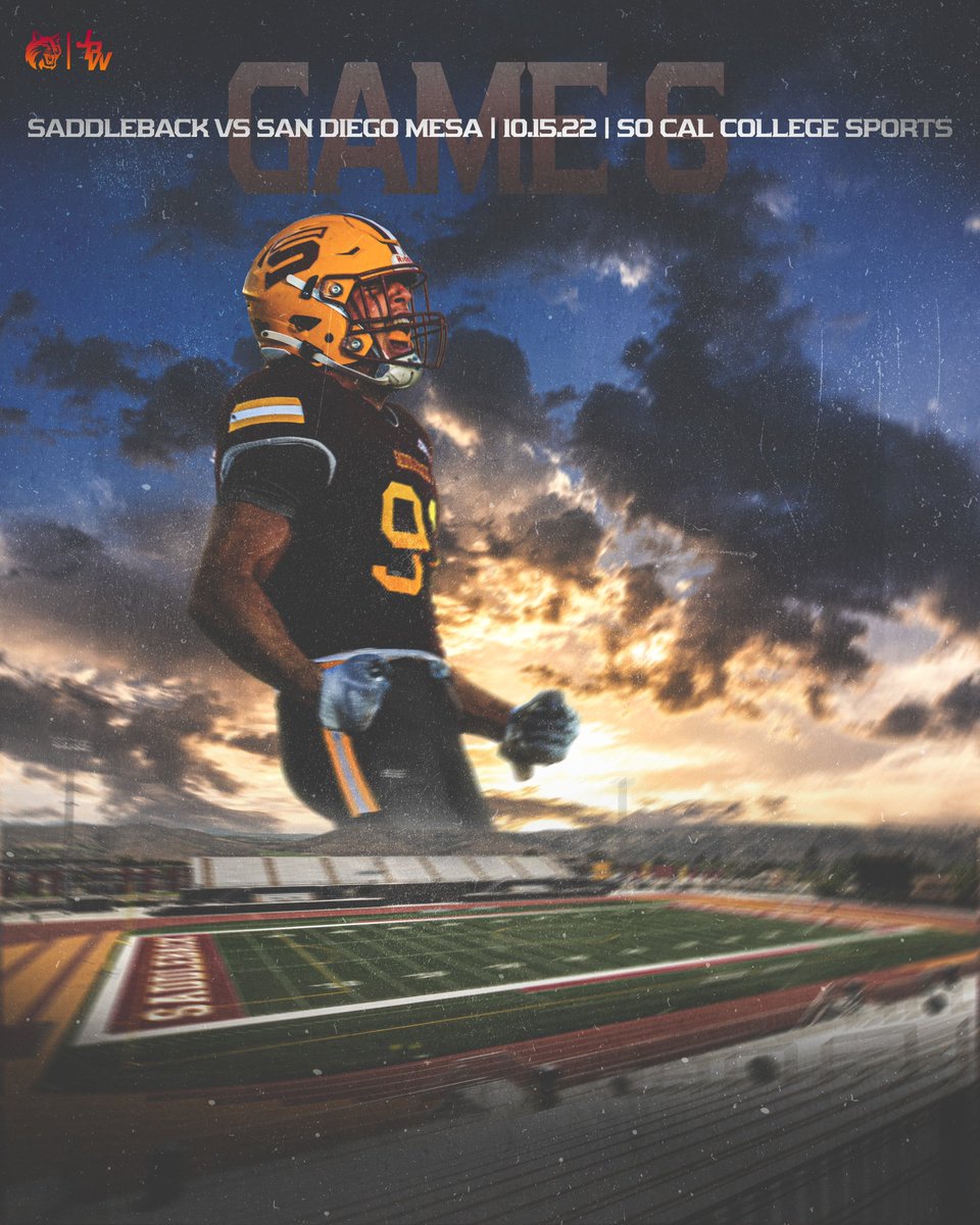 Saddleback_FB's tweet photo. It’s GAMEDAY! Come support us as we start conference play. 6pm at Saddleback Stadium. Tickets are bought online at https://t.co/cascjkYVRm. The game will be live streamed at https://t.co/Bko0EYXoWt. #Cats https://t.co/MpY58ELVGa