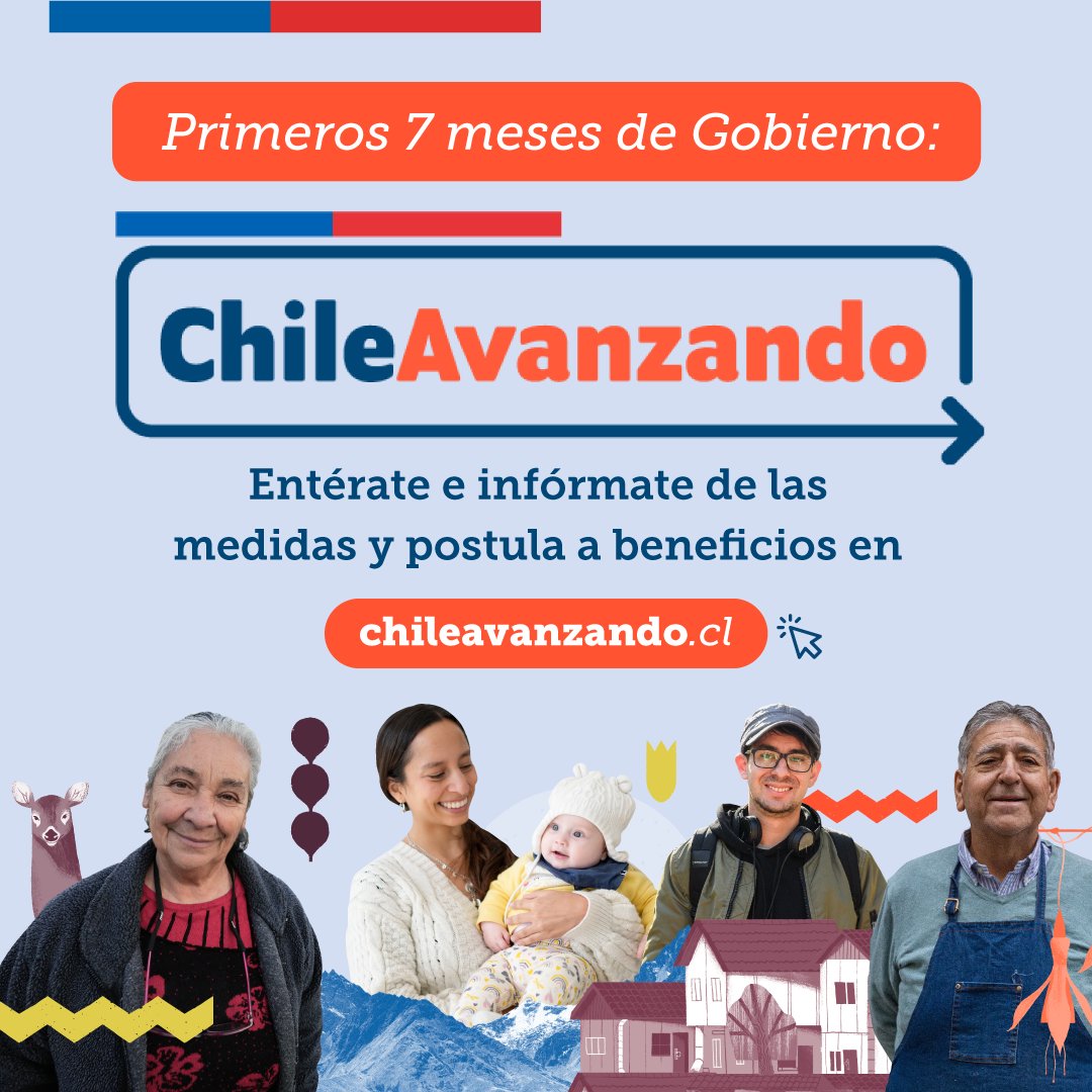 📣 En estos primeros siete meses de Gobierno hemos avanzado en más de 100 medidas que apoyan la vida de las personas✨️ especialmente de las mujeres y sus familias🙋🏻‍♀️👵🏼 Ingresa a 👉🏽chileavanzando.cl y postula a estos beneficios ✅️💫 #ChileAvanzando