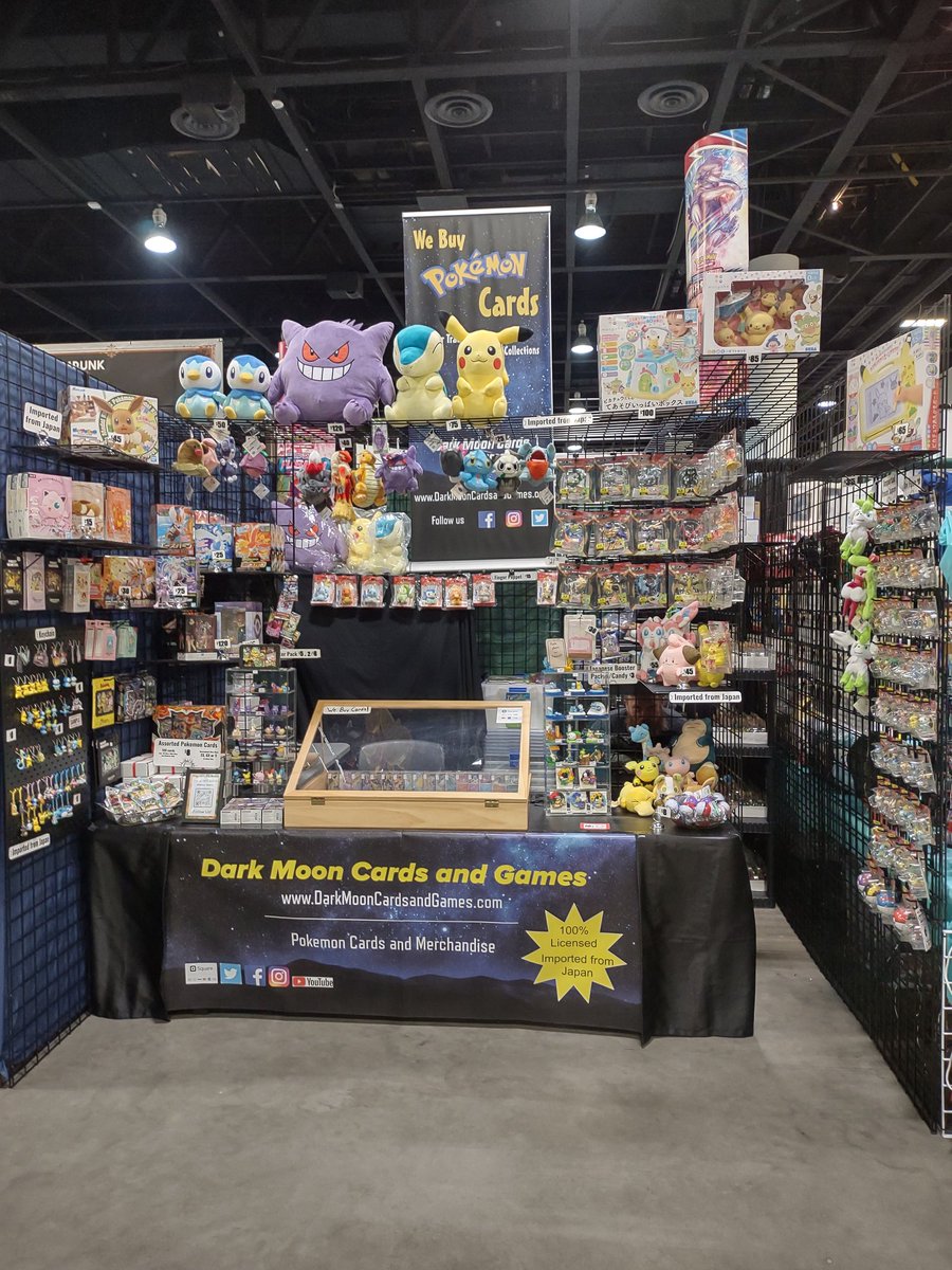 DarkMoonJapan1's tweet photo. Ready for @WasabiCon today! Get your Pokemon fill at Dark Moon Cards and Games near the anime cars.  #importedfromjapan #pokemontcg #pokemon
#wasabicon #jacksonvillefl #rementfigures #gachapon #noblindboxes #moncolle #pokemonplush #pokemonpapercrafts #papertheater #bandai https://t.co/5G2eB1Culb