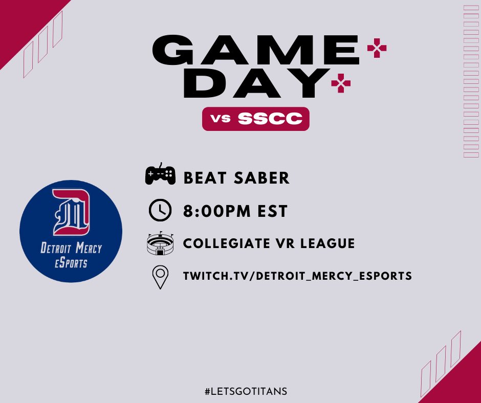 Good Morning, Titans. It's game day in Detroit. 💪

Come support your fellow titans in our first <a href="/CVRE_League/">CVRE League</a> match of the year! We're up against SSCC. The game will be streamed on our Twitch channel (link in replies!)