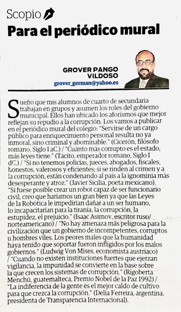 Les comparto este artículo de mi colega en el <a href="/cneperu/">CNE Perú</a> #groverPango con frases tan precisas para el contexto peruano actual