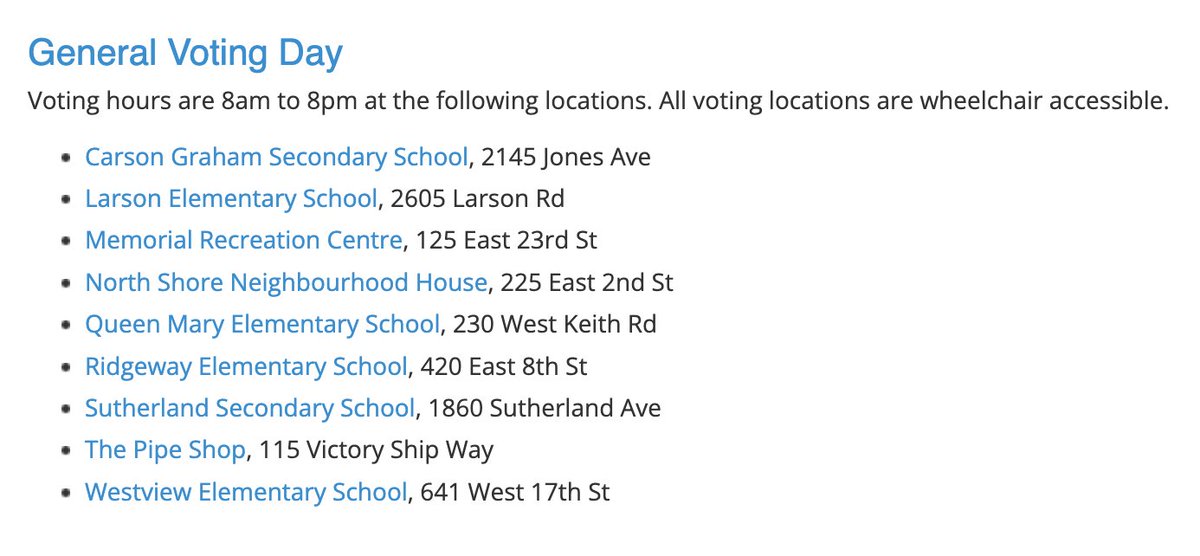 tonyvalente_ca's tweet photo. Its finally election day! Here is a list of places to vote in the @CityofNorthVancouver. Get out and #VoteValente 8AM-8PM #CityofNorthVancouver #CVN #VoteCNV #NorthVan https://t.co/styHL2LcZn