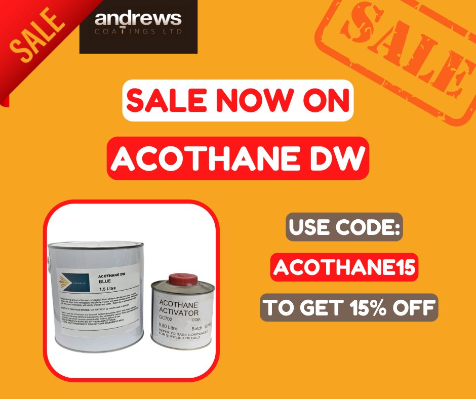 andrewscoatings's tweet photo. ACOTHANE SALE 🤩
You can now get 15% off Acothane DW- online only 💻
Simply use code ACOTHANE15 at checkout 😍
#acothane #wras #dwi #acothanedw #drinkingwaterpaint #sale #b2b #b2c #discount #discountcode #polyurethane #tanklining https://t.co/STx4kXQloh