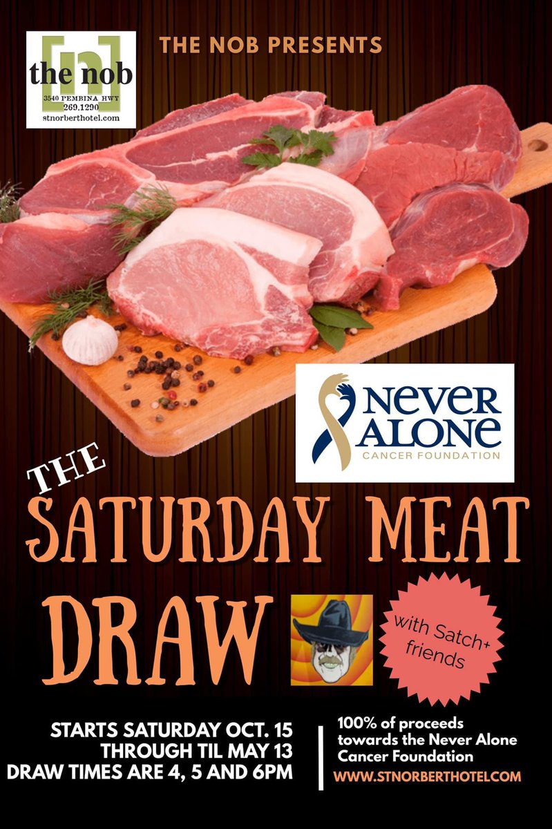 theNobBar's tweet image. The Meatdraws are back!! Starting today!! Saturday, October 15th.  All proceeds go to Never Alone Cancer Foundation.  Join us for a fun afternoon and great cause 😊