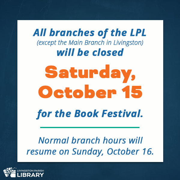 mylplinfo's tweet photo. REMINDER: All branches (except the Main Branch in Livingston) will be closed today for the Livingston Parish Book Festival. #mylpl #LPBookFest
-
https://t.co/pxzjHeqhm8 https://t.co/Ui7aA9xkYf