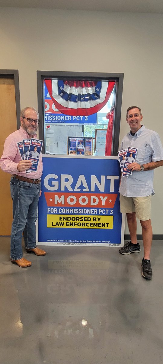 GrantMoodyTX's tweet photo. New signs coming soon to Bexar County! Proud to have the support of local law enforcement! ⁦@BexarGOP https://t.co/DBFSqI34UE