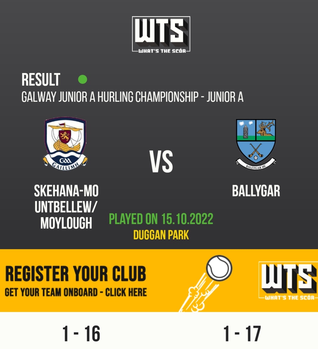 Galway GAA Official (@galway_gaa) on Twitter photo It's <a href="/BallygarHurling/">Ballygar HurlingClub</a> Day, County Junior A Champions 🏆 congratulations to all involved 👊
Hard luck to <a href="/SkehanaHC/">Skehana Hurling Club</a> @MountbellewMGAA both teams gave it their all in a hugely exciting game 👏👏👏 It's <a href="/BallygarHurling/">Ballygar HurlingClub</a> Day, County Junior A Champions 🏆 congratulations to all involved 👊
Hard luck to <a href="/SkehanaHC/">Skehana Hurling Club</a> @MountbellewMGAA both teams gave it their all in a hugely exciting game 👏👏👏