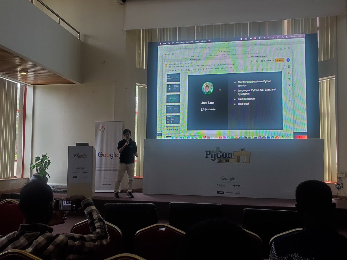 spacewalker13's tweet photo. Building a SaaS application with Supabase-py with Joel Lee happening live @PyconGhana 🔥🔥 #PyConGhana #PyCon22 https://t.co/ltzU6RacTx