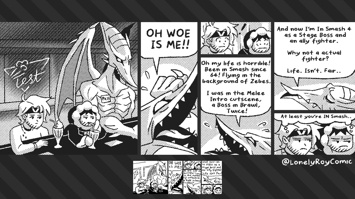 LonelyRoyComic's tweet photo. - Super Smash Bros comic -
Lonely Roy
Miiverse Remaster eps 13 - 15

I got a :new: 3ds around this time. Old ones couldn't open Miiverse when playing smash 4. New 3ds' could and made it possible to post screenshots.
So I made 2 comics with screenshots.

#LonelyRoy #LonelyRoyComic https://t.co/v4bHddgwjQ