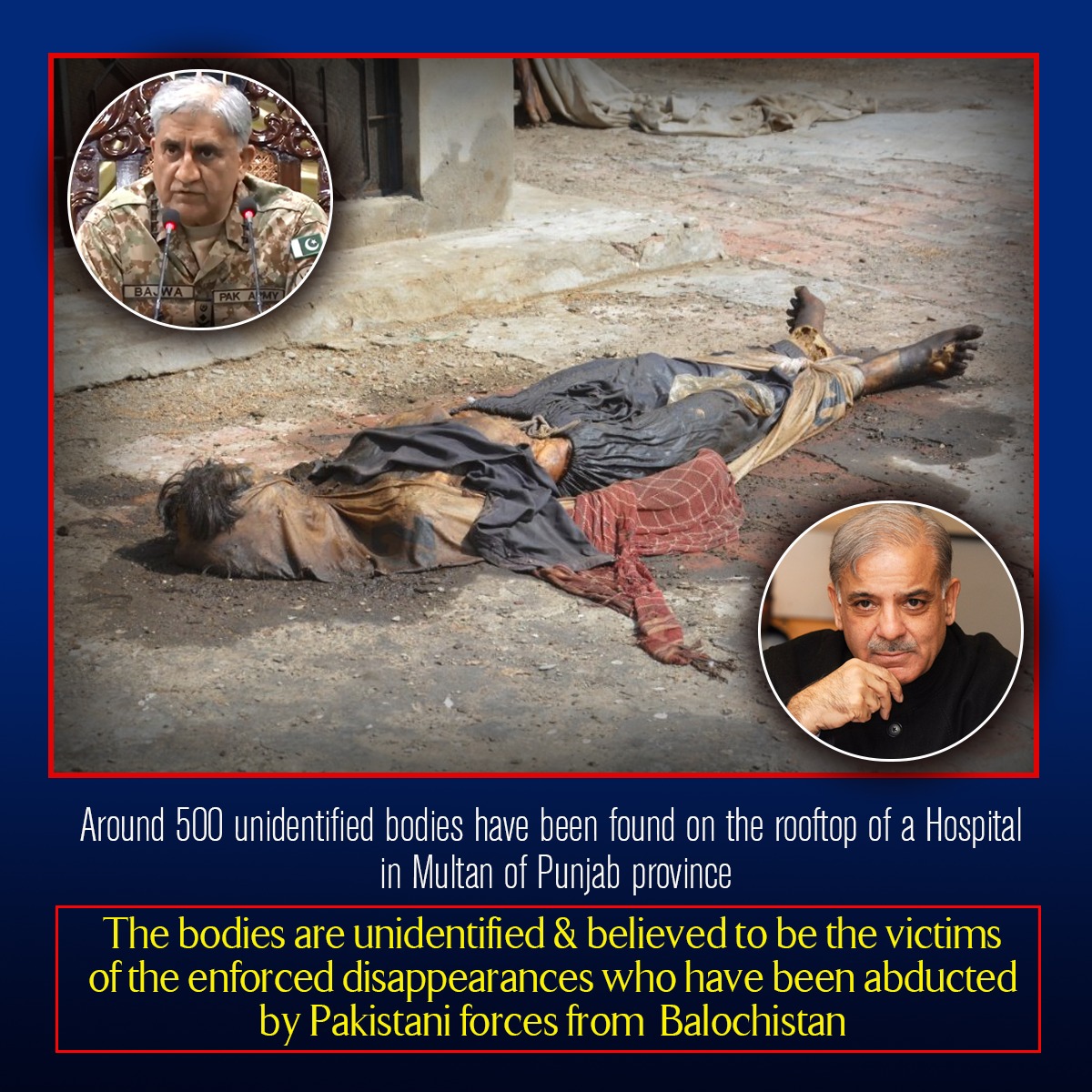 MMengal's tweet photo. The Pakistani government forbids the media from covering Balochistan-related incidents or revealing the Pakistani army's "kill and dump" policy. But #MultanHorror could not be curtailed, revealing Pakistan’s true face. #BalochGenocide https://t.co/mfidXHR2ft
