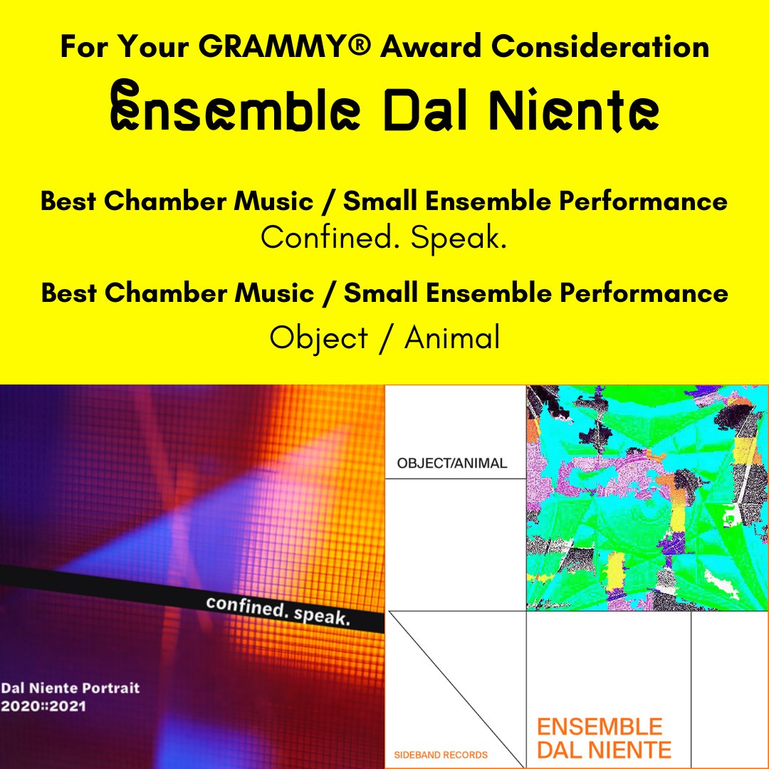 DalNiente's tweet photo. Our albums confined/speak and object/animal are in the first round of voting for Best Chamber Music / Small Ensemble Performance. @igor_seiti @HildaMParedes @jeffparkersound
@DrOttogoth @NewFocusLabel @MichaelLewanski https://t.co/caoAsjEAH2 https://t.co/bQkiDXQHol