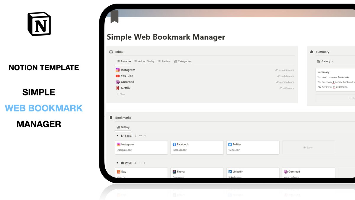🚨ANNOUNCEMENT🚨

I have built a FREE Simple Web Bookmark Manager <a href="/NotionHQ/">Notion</a> template. It includes 

🔶Full Bookmarks Dashboard
🔶Organise them by category
🔶One Click to save bookmarks
🔶Add to favorite/review section
and more

Reply 👋 below and retweet, I will DM you the link!