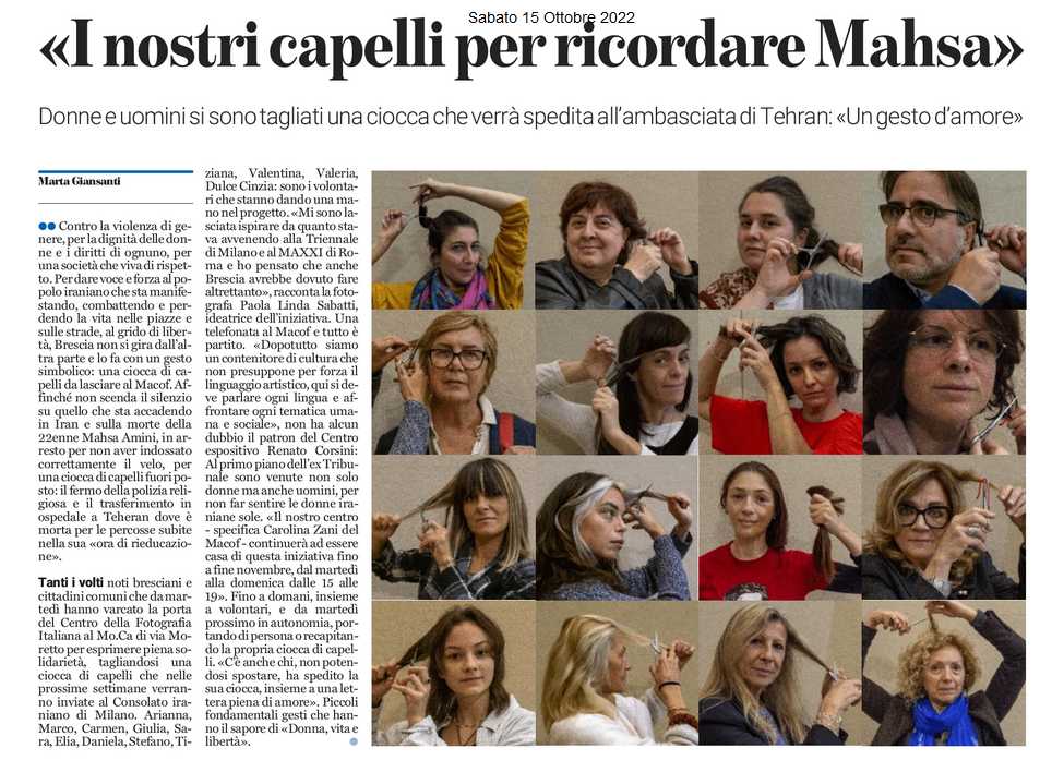 prc_lombardia's tweet photo. Nel nome di Masha. Arte e contestazione spesso camminano insieme per dare voce all’ingiustizia. A #Brescia fino a domenica 16 ottobre al #Marcof si raccoglieranno ciocche di capelli in solidarietà con le donne iraniane. Anche #Rifondazione sostiene l’iniziativa. https://t.co/TvLG31xO0X