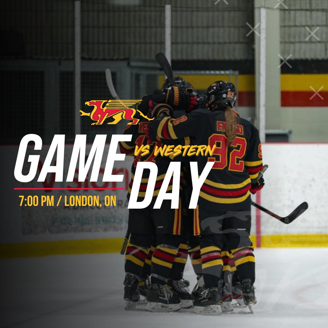 GAME DAY 🏒

The Gryphons hit the road today to take on the @westernwhky in their final match of the exhibition schedule!

OUA regular season will kick off on Thursday (Oct. 20) with a home opener (vs Waterloo Warriors).

⏰ 7:00 pm
📍London, ON
🆚 @westernwhky

#GryphonHockey