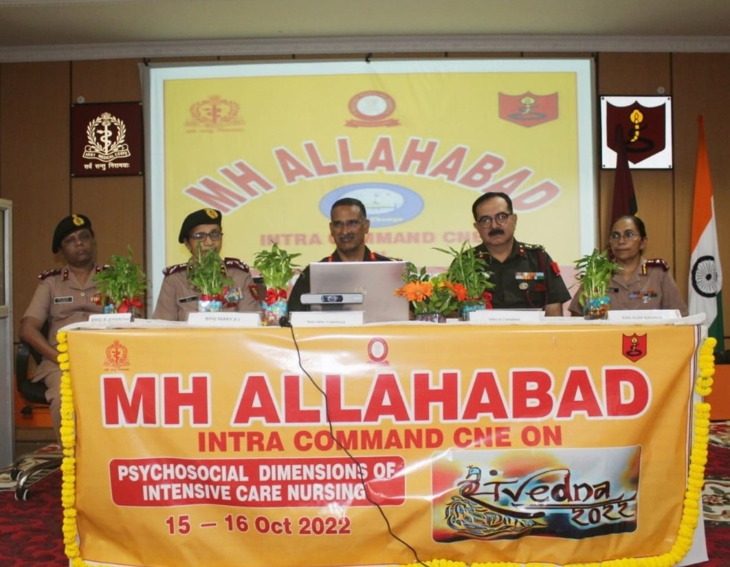 PROdefprayagraj's tweet photo. Maj Gen JS Bainsla, GOC, HQ UP &amp; MP Sub Area inaugurated a two days Intra Command CNE programme at  Military Hospital, Allahabad. Maj Gen Smita Devrani,ADGMNS delivered the keynote address, virtually. https://t.co/zhT9WQW36x