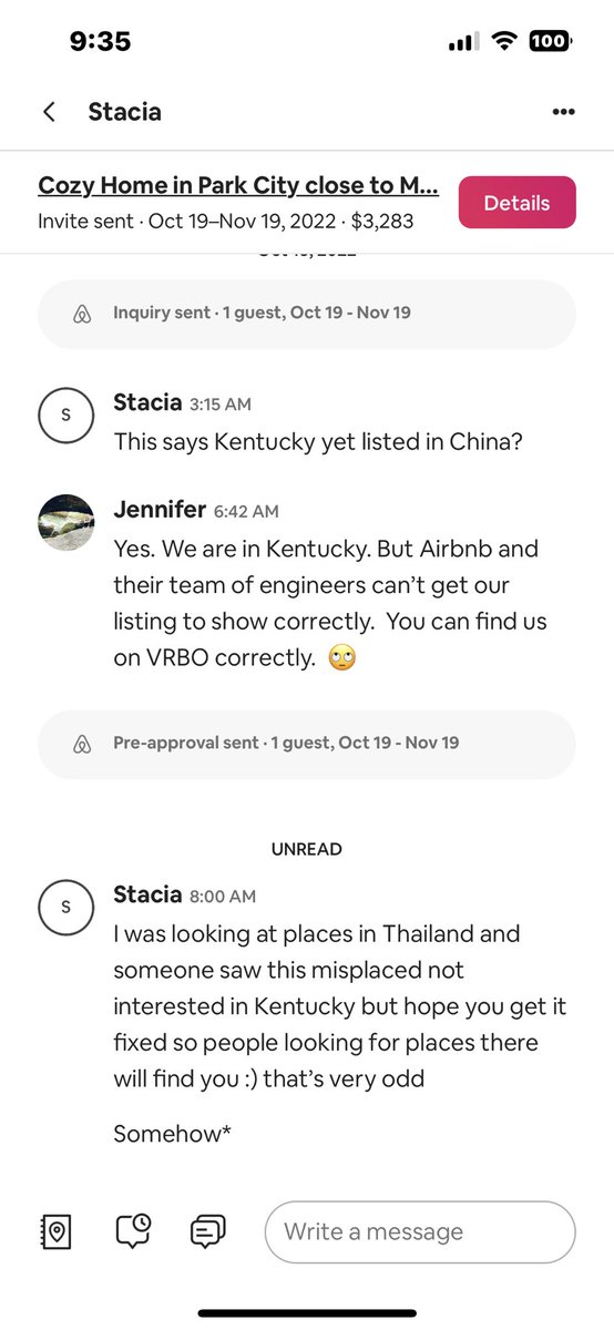 JennyG321's tweet photo. @Airbnb @bchesky @AirbnbHelp 🤷🏼‍♀️ https://t.co/VvcN9b8oLj