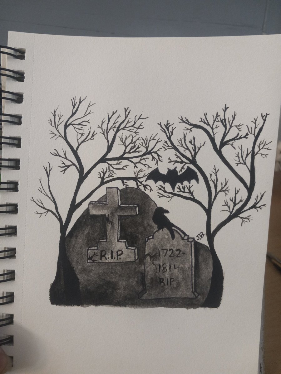 Jmonroe1989's tweet photo. Today's art prompt was graveyard. Done with acrylics on paper. #art #artist #artistontwittter #painting #acrylicpainting #Halloween #halloweenart #darkart #spooky https://t.co/i6y4qWRzo0
