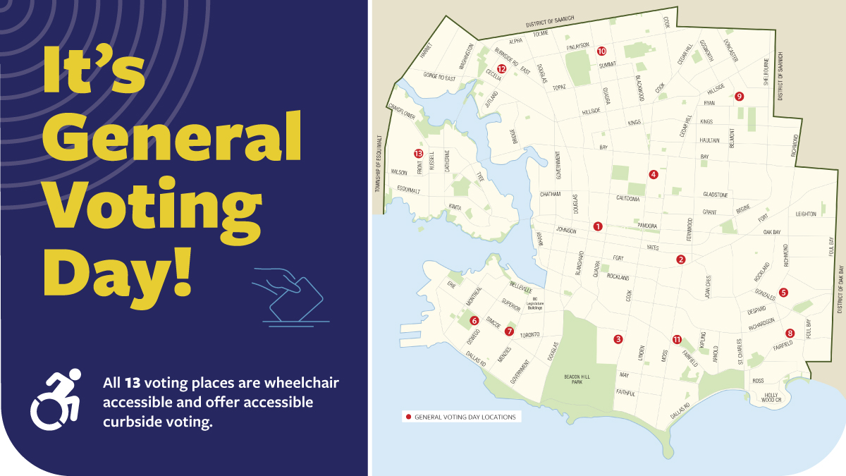 CityOfVictoria's tweet photo. 🗳️ It’s General Voting Day! Vote at ANY of the 13 voting places in Victoria TODAY until 8pm. For a list of locations, ID requirements &amp; candidate info, visit: https://t.co/XMut6ewF8x or download the Victoria Votes app from App Store or Google Play. #VictoriaVotes2022 https://t.co/ZVEt9v5uvH