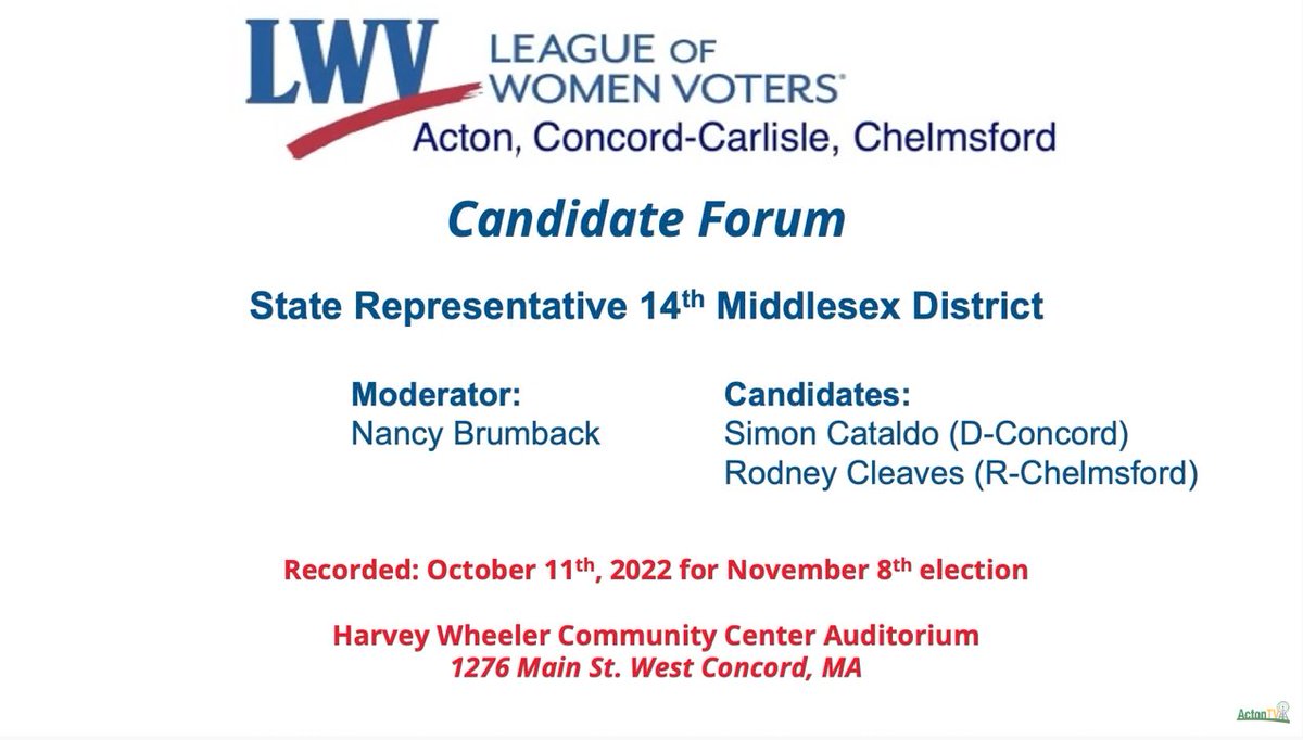 Video Link - 14th Middlesex State Representative Candidate Forum hubs.la/Q01pS6Tg0