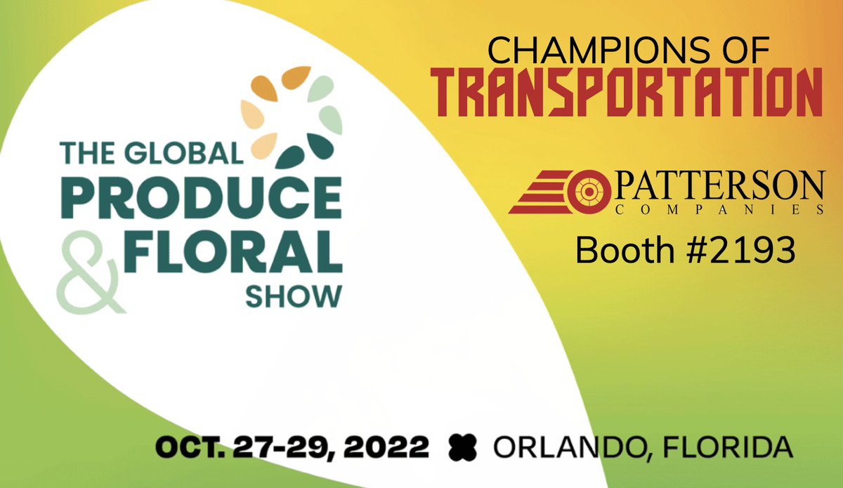 We're less than 2 weeks away from the Global Produce &amp; Floral Show! This year, we are excited that it's close to our HQ home, CHAMPA BAY! Stop by us at Booth #2193! 

#pattersoncos #freshproduce #transportation #producetransportation #floraltransportation #ifpa