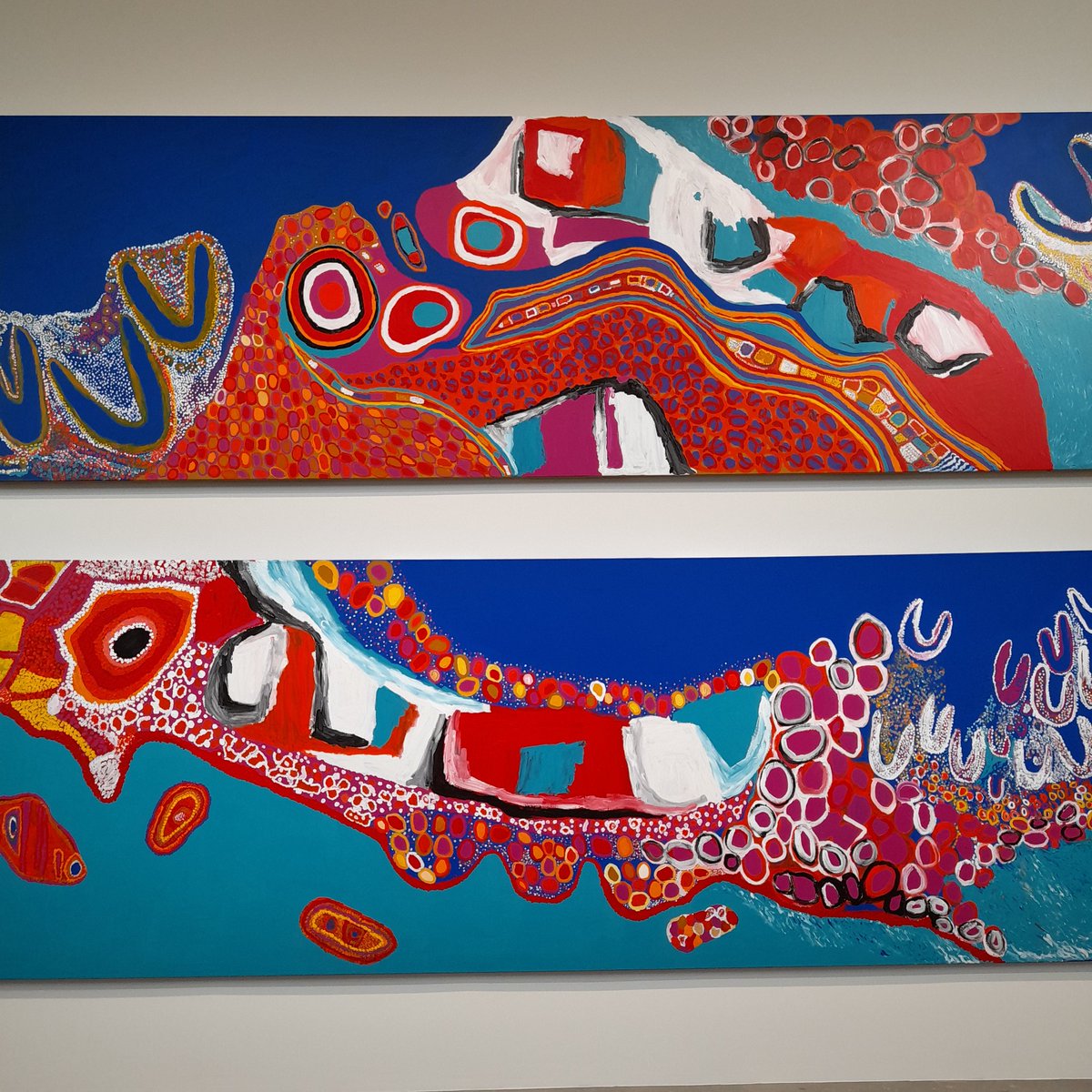 #FondationCartier Fragments de tableaux de l'artiste australienne aborigène kaiadilt #SallyGabori illustrant les Sweers Island et île Bentinck : une curiosité à  découvrir  !