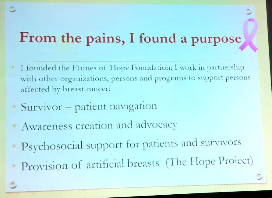 PrahCynthia's tweet photo. We are mid-way into #BreastCancerAwareness month. We hear, read &amp; see evidence of the devastation of breast cancer.

Today I duff my hat to Gina, a survivor who, from years of pain, she stood tall &amp; found a purpose to support women reclaim their lives🎀 
Support #TheHopeProject https://t.co/5OFzAB23nD