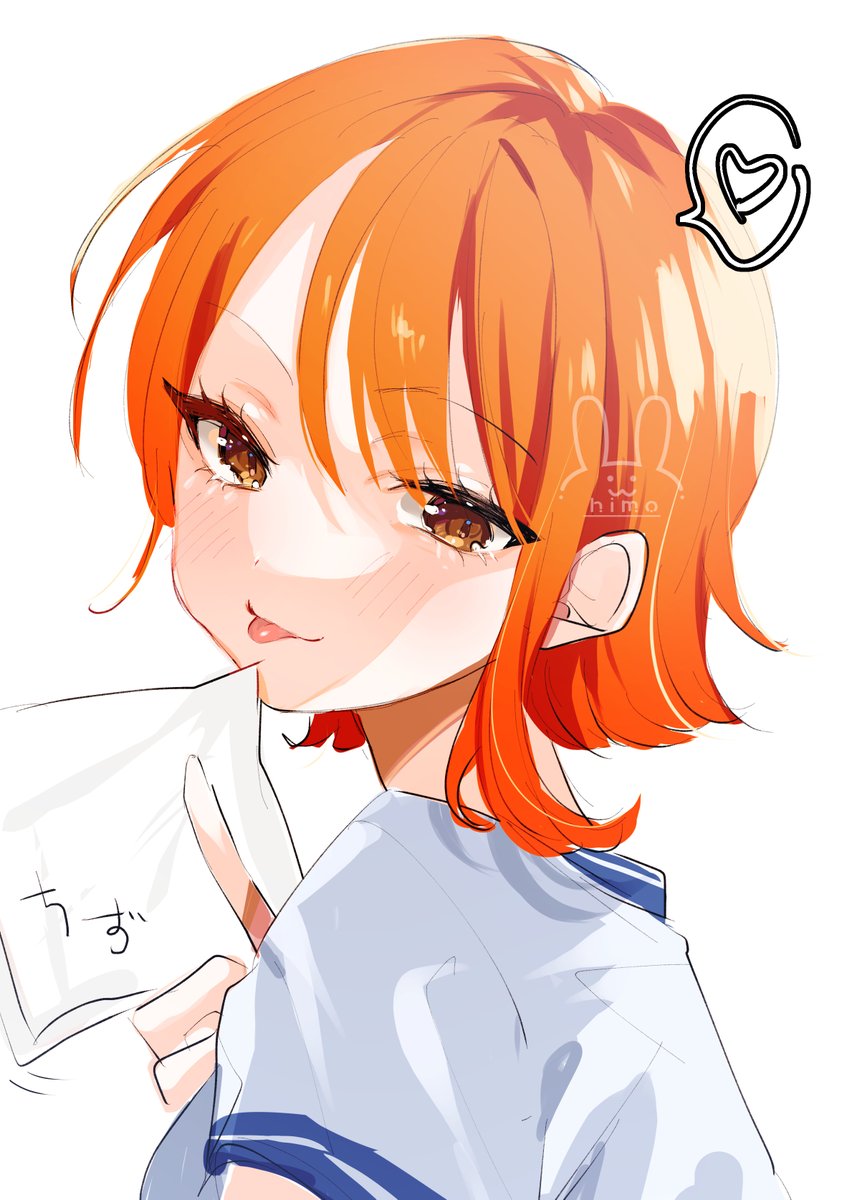 nami (one piece) 1girl orange hair solo tongue tongue out holding paper heart  illustration images