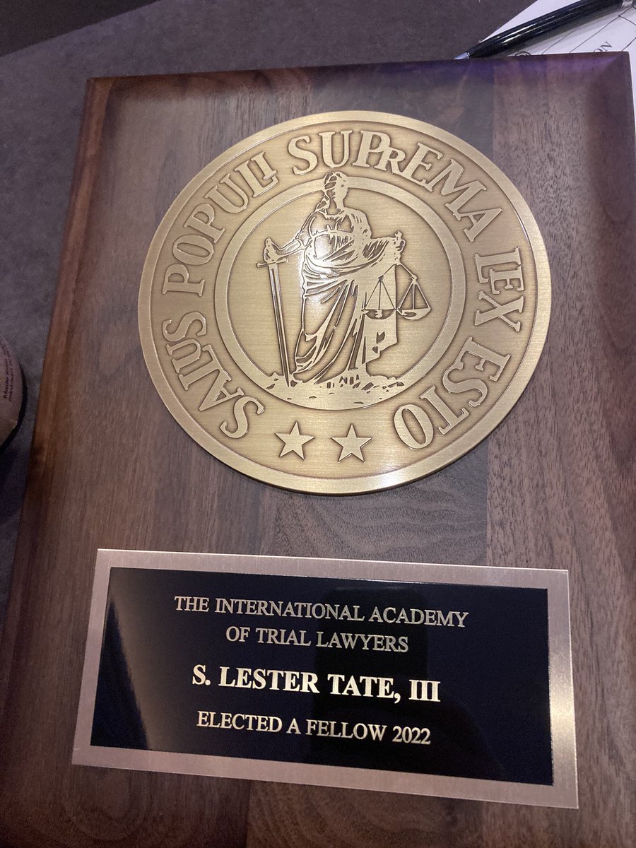 LesterTate's tweet image. Was very honored to be inducted into the International Academy of Trial Lawyers this morning.
