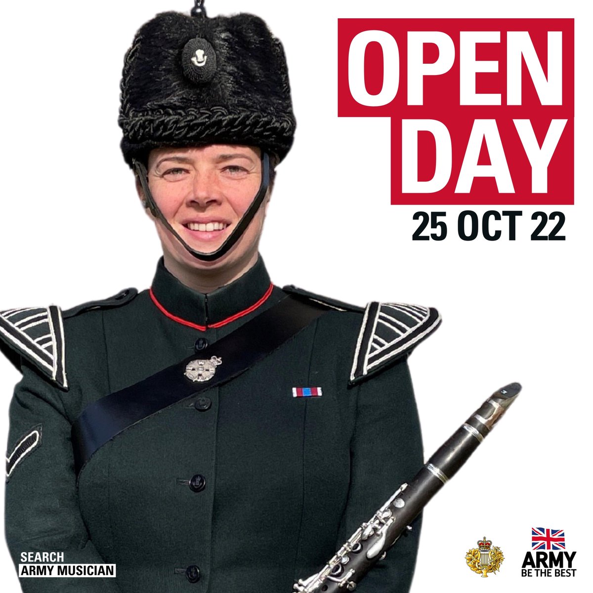 @RIFLESband is hosting an Open Day 25 Oct🎺 Experience a day in the life of a professional Army musician, play alongside members of the band.🥁 The Open Day is open to brass, woodwind & percussion players aged 15-34. To register email: Laura.Soall100@mod.gov.uk👈 @Army_Arts