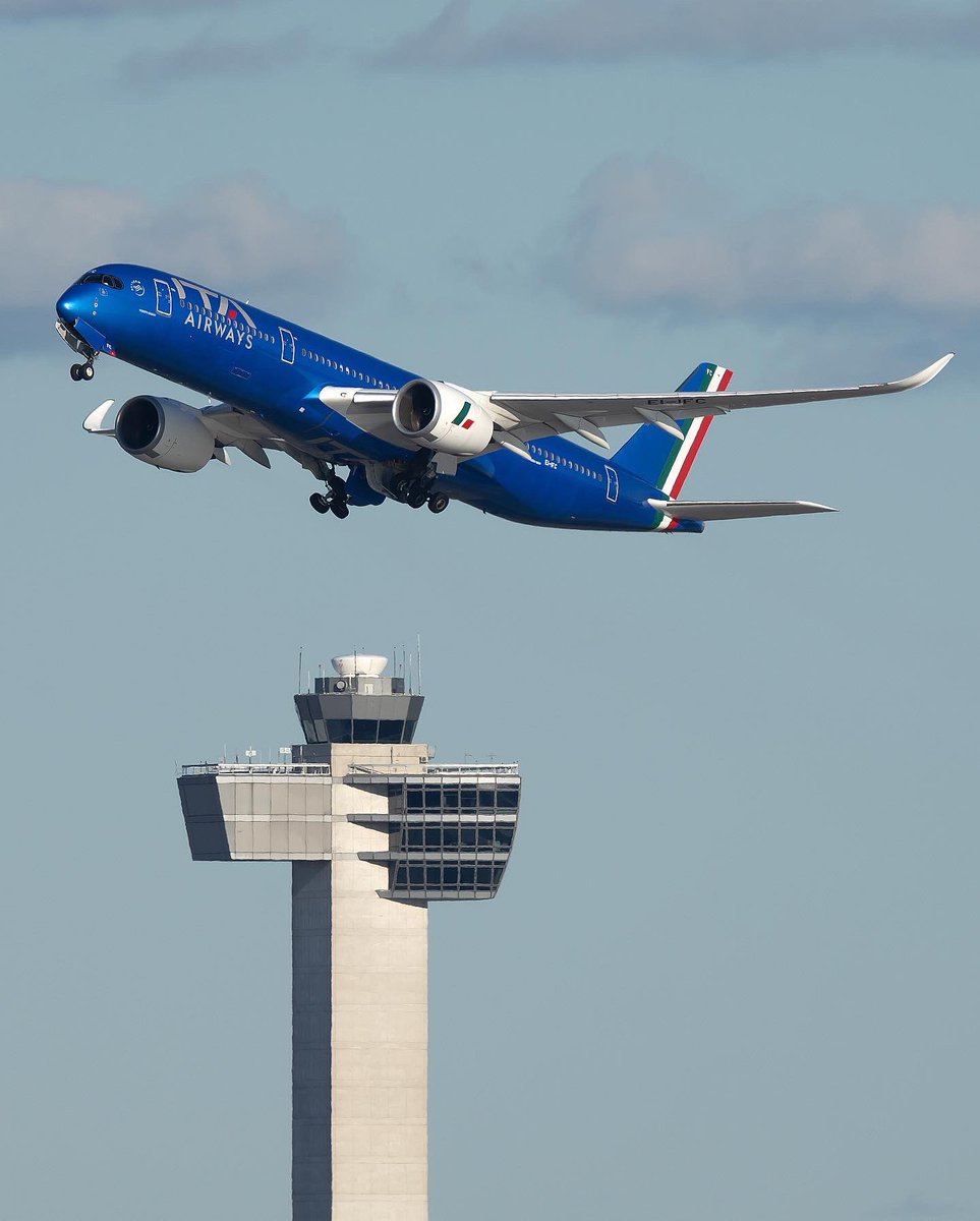 From JFK to Italy, a Happy First Birthday to ITA Airways!! Love taking this beautiful shot of their flagship Airbus A350 departing past the iconic JFK Tower. #aviation #airbus #a350 #avgeek #itaairways #airlines #airports #airtravel #aviationphotography