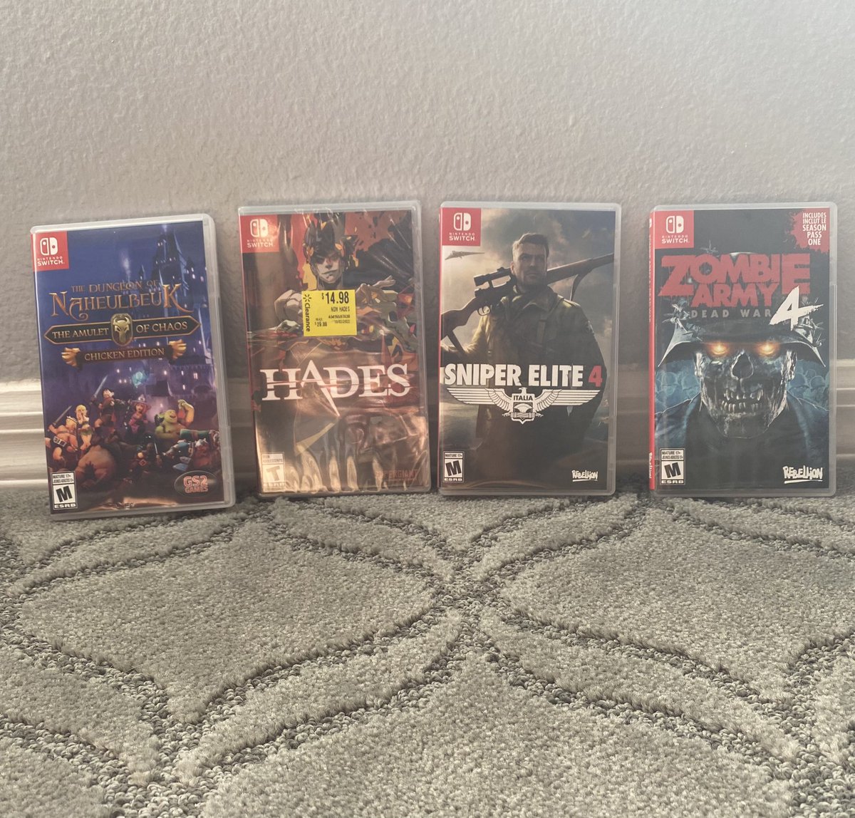 caphron's tweet photo. These are the games I collect this week. Got Hades from @Walmart at a great discount. I’ve played Sniper Elite 4 and I could say is one of the best ports on Switch. @SniperElite #SwitchCorps #NintendoSwitch #switchcollection https://t.co/uAhgO008gU