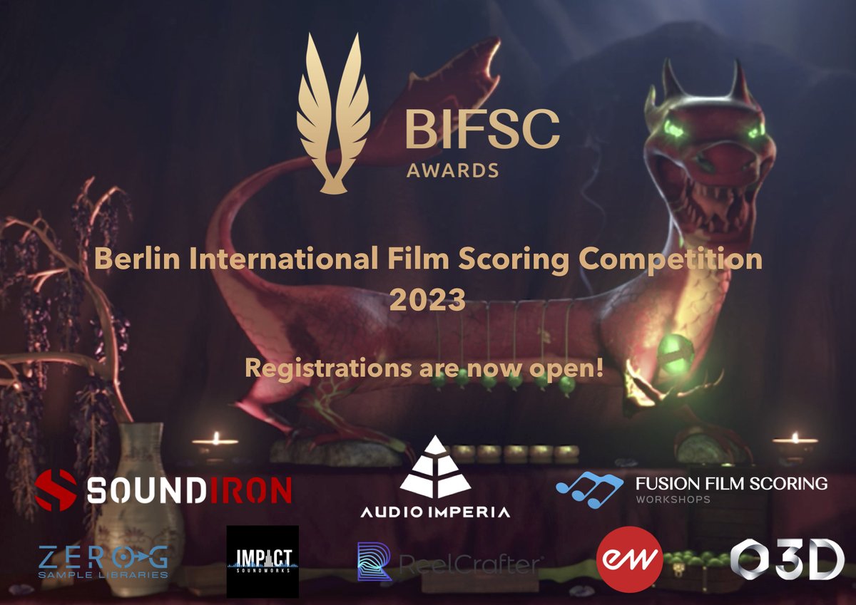 Registrations for the Berlin International Film Scoring Competition 2023 are now open!! Visit bifsc.org to register! #bifscawards <a href="/soundiron/">Soundiron</a> <a href="/audioimperia/">Audio Imperia</a> 
 <a href="/FusionFilmScore/">Fusion Film Scoring Workshops</a> <a href="/ReelCrafter/">ReelCrafter</a> <a href="/EastWestSounds/">EastWest Sounds</a>  <a href="/isoundworks/">Impact Soundworks</a> <a href="/ZERO_G_LTD/">Zero-G Sample Libraries</a> <a href="/Objectif3D/">Objectif 3D</a> #soundtrack  #filmscoring