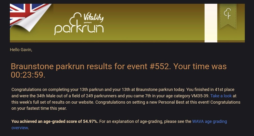 Lovely #parkrun pb. Every second counts!