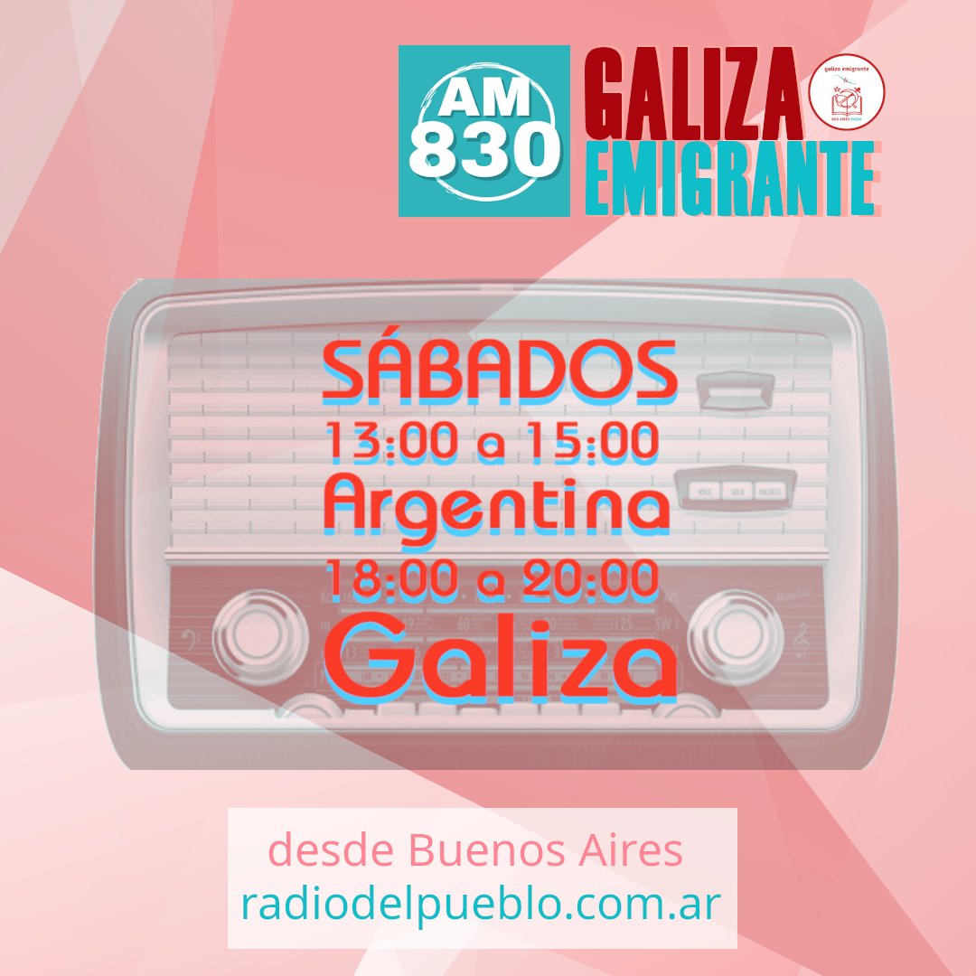 📻 <a href="/pueblo830/">RadioDelPueblo830</a>  #AM830 #GalizaEmigrante 
 📅 Sábados 
⌚ 13:00 a 15:00 Argentina
⌚ 18:00 a 20:00 Galiza
🎙️Conduce <a href="/LauraTomala/">Tomalavoz</a> #Tertulia con <a href="/_lorenalores/">Lorena lores</a> <a href="/ClaudioNoguero5/">Claudio Noguerol</a>  <a href="/jorgekreyness/">Jorge Kreyness</a> <a href="/joselemur/">O Jose Lemur</a>  #Nadaquecelebrar #colonialismo #fachorefacho #feminismoscoloniales