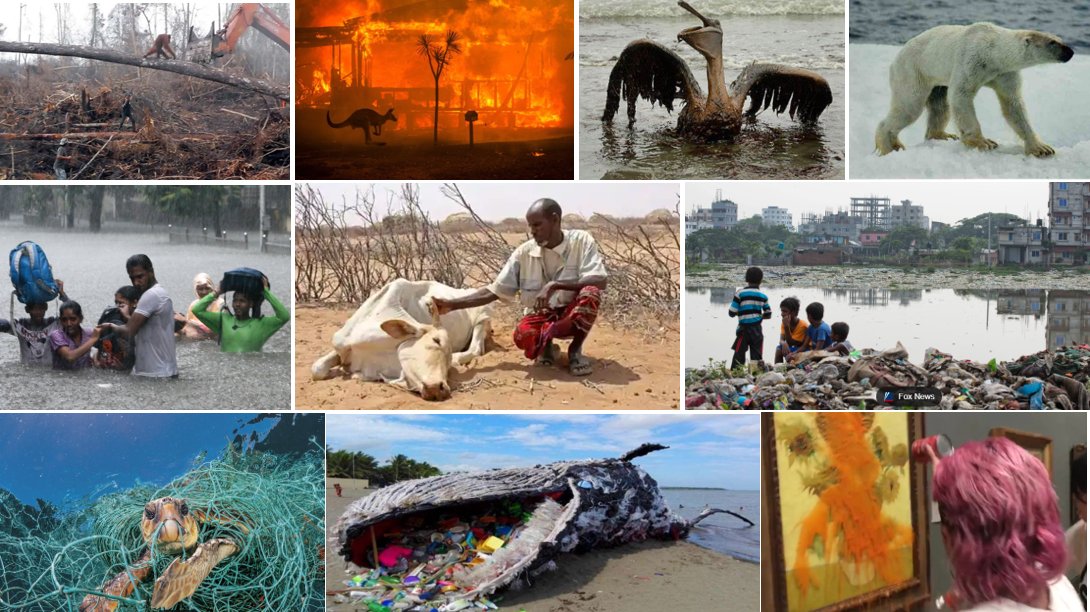 tinalouiseUK's tweet image. "What matters to you?" Interesting discussions resulting from vandlised art (thankfully protected by glass) done by young folk trying to get action on the decimation of our life-support system that's happening across vandalised world. Image: NONE of this should be happening