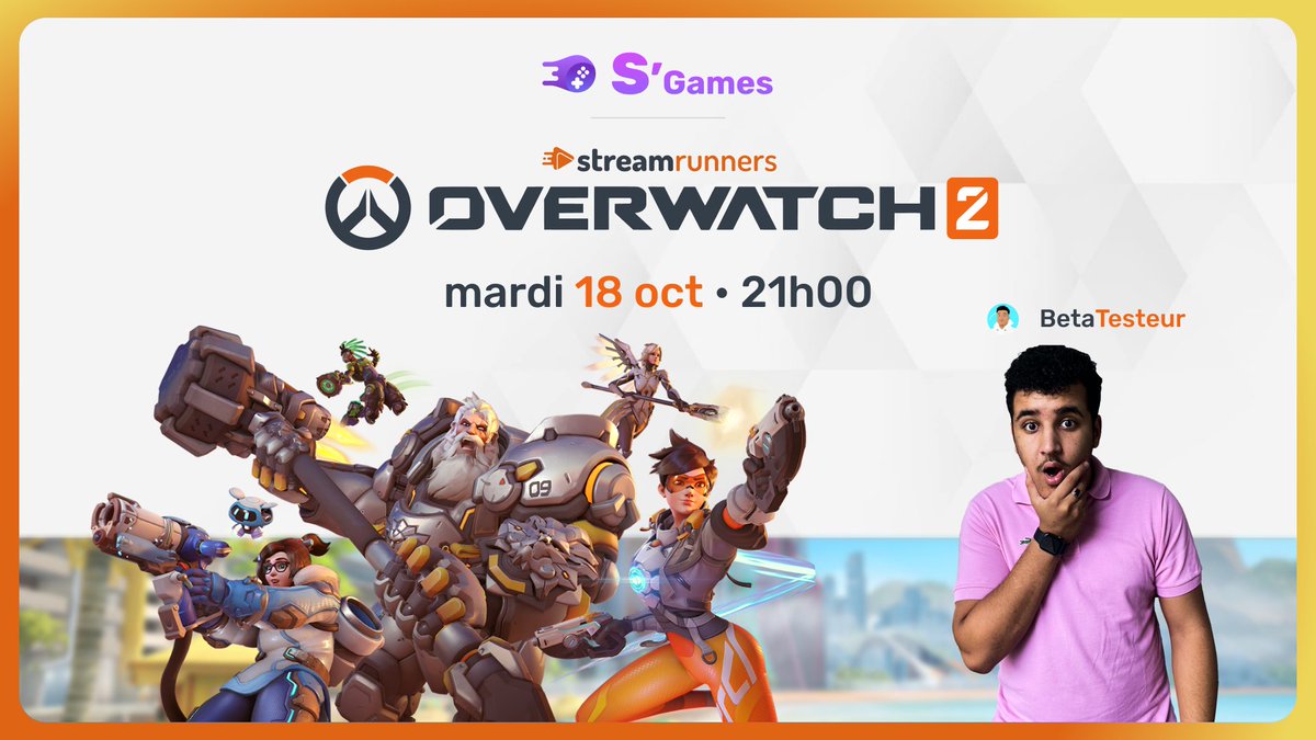 StreamRunnersFR's tweet photo. #SGAMES

💥 Retrouve BetaTesteur ce mardi 18 Octobre sur #overwatch2 !

🔥 Montre nous de quoi tu es capable lors d'affrontements contre d'autres joueurs 💪

#streamer #petitstream https://t.co/OAjawf95Z0
