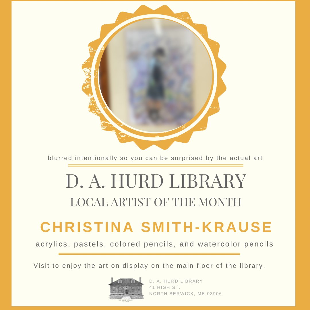 dahurdlibrary's tweet photo. #HaveYouHurd Please visit the D. A. Hurd Library and enjoy our monthly exhibit featuring local artists. Our featured artist of October 2022 is Christina Smith-Krause. Visit and admire the artist's works of acrylics, pastels, colored pencils, and watercolor pencils.
@dahurdlibrary https://t.co/ZjGH4GWGQO