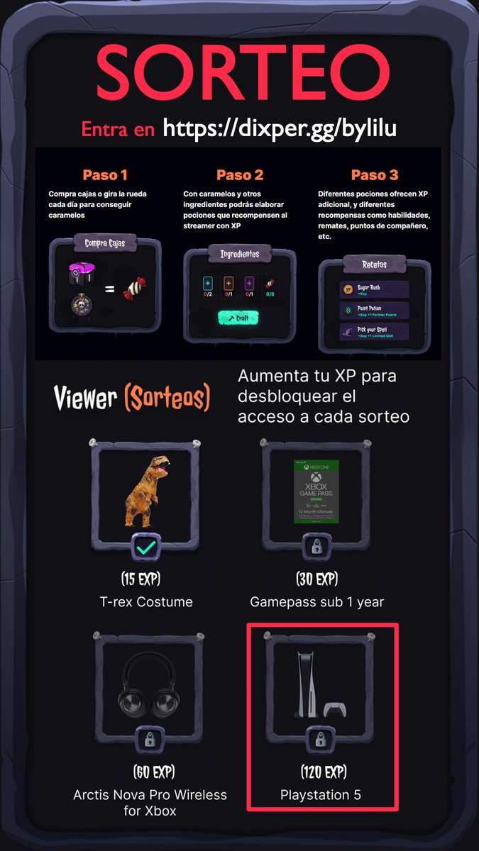 mocuishla_'s tweet photo. ¿Quieres una Playstation 5 y otros premios? ¡Compra Cajas/Skills en https://t.co/F4moDbwKMb y participa en los sorteos de @DixperES!
¡Nuevas cajas colección Halloween disponibles!
#dixperhalloween #twitch #overwatch2 #valorant #fortnite #stream #twitchespaña #ps5 #sorteops5 https://t.co/up1J0w73iO