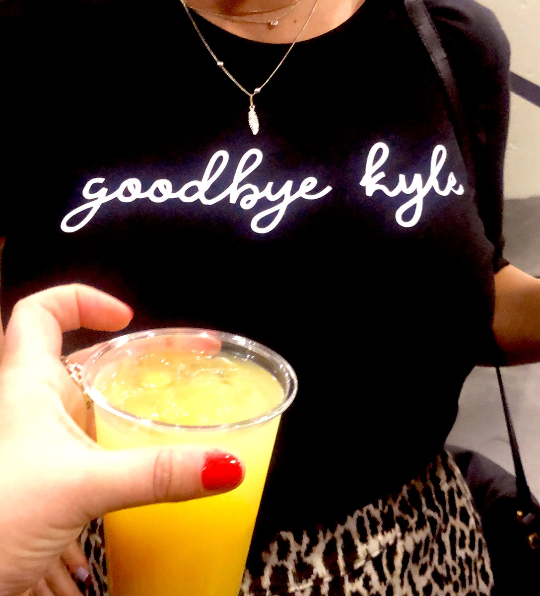 LivPetersen's tweet photo. Day 2: Waiting in line for a #Bravocon panel after hours of waiting yesterday and not getting into anything. 

Already out of vodka and margarita mix, so tequila and orange juice it is! 😳

S/o to @JessieLN’s ultimate #RHOBH shirt https://t.co/VkQXfRP5Mo