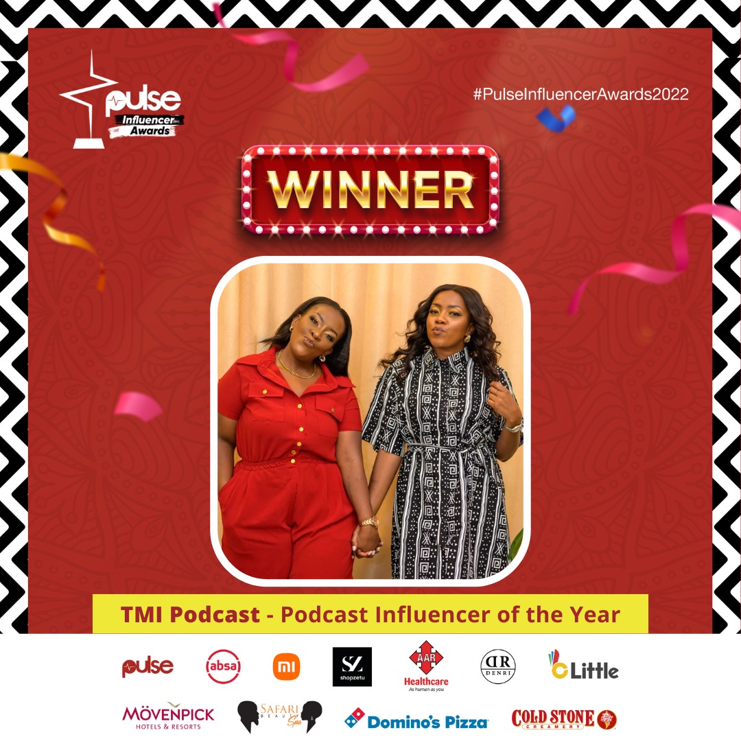PulseLiveKenya's tweet photo. TMI Podcast is the Podcast Influencer of the Year  

#PulseInfluencerAwards2022  #PulseInfluencerAwards2022KE https://t.co/P4L2Oqt5ZE