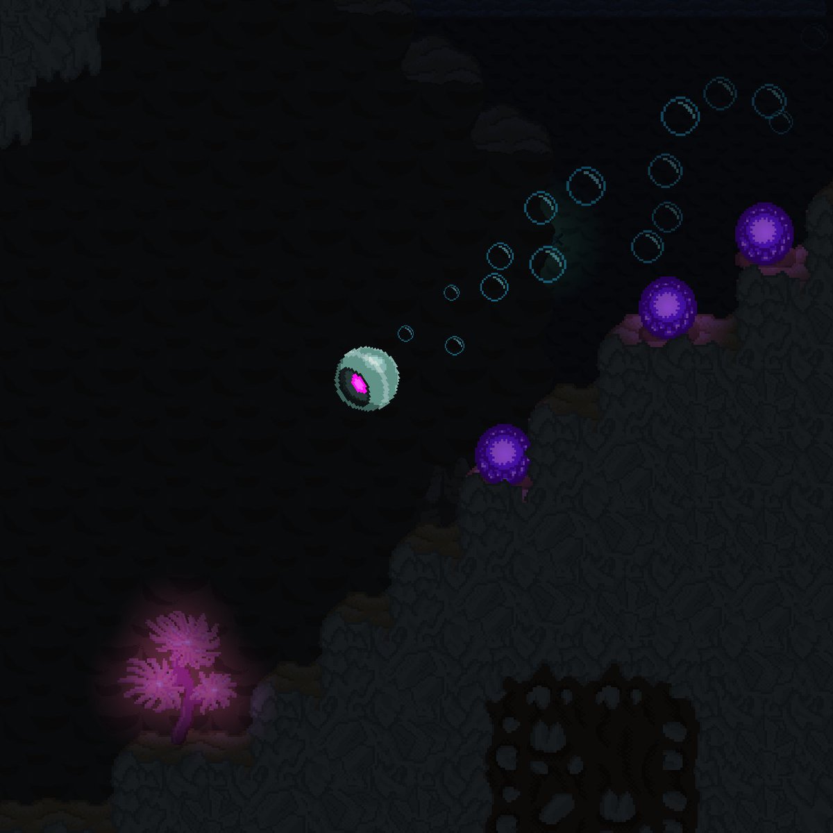 WallyDogGames's tweet photo. Some mysterious ruins full inhabited by strange amoeba creatures with a purplish / pink glow. Can you find your way to the depths? Try Project O.R.B. at https://t.co/wERRHeMcqF 

#outnow #indiedev #gamedev #pixelart #screenshotsaturday https://t.co/BJSdGKkMlV