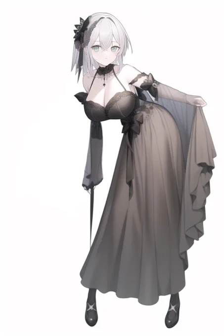 息抜きにAIで遊んでみた。食わせた絵→ 出てきたもの →手動修正スペルミスでゴシックアーマーをゴシックドレスと解釈されたっぽいが、別衣装作成という意味では大成功。 
