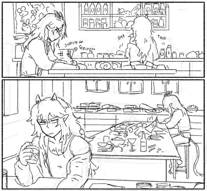 When I was first starting sparks even thinking about sketching these two panels would've killed me dead… I know they're not perfect by any means but it's nice to not be so scared of drawing BGs anymore 