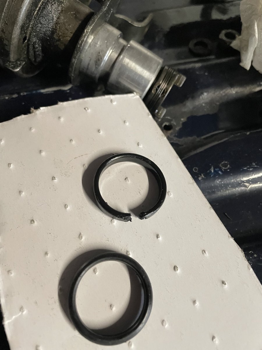 akciddento's tweet photo. Addressing the oil leak that appears to come from the distributor on the #vwt3 doka reveals the rubber oil seal is perished and so stiff it cracks when trying to remove it - new seal - slot back in - leak hopefully solved https://t.co/zSz3rZAyV1