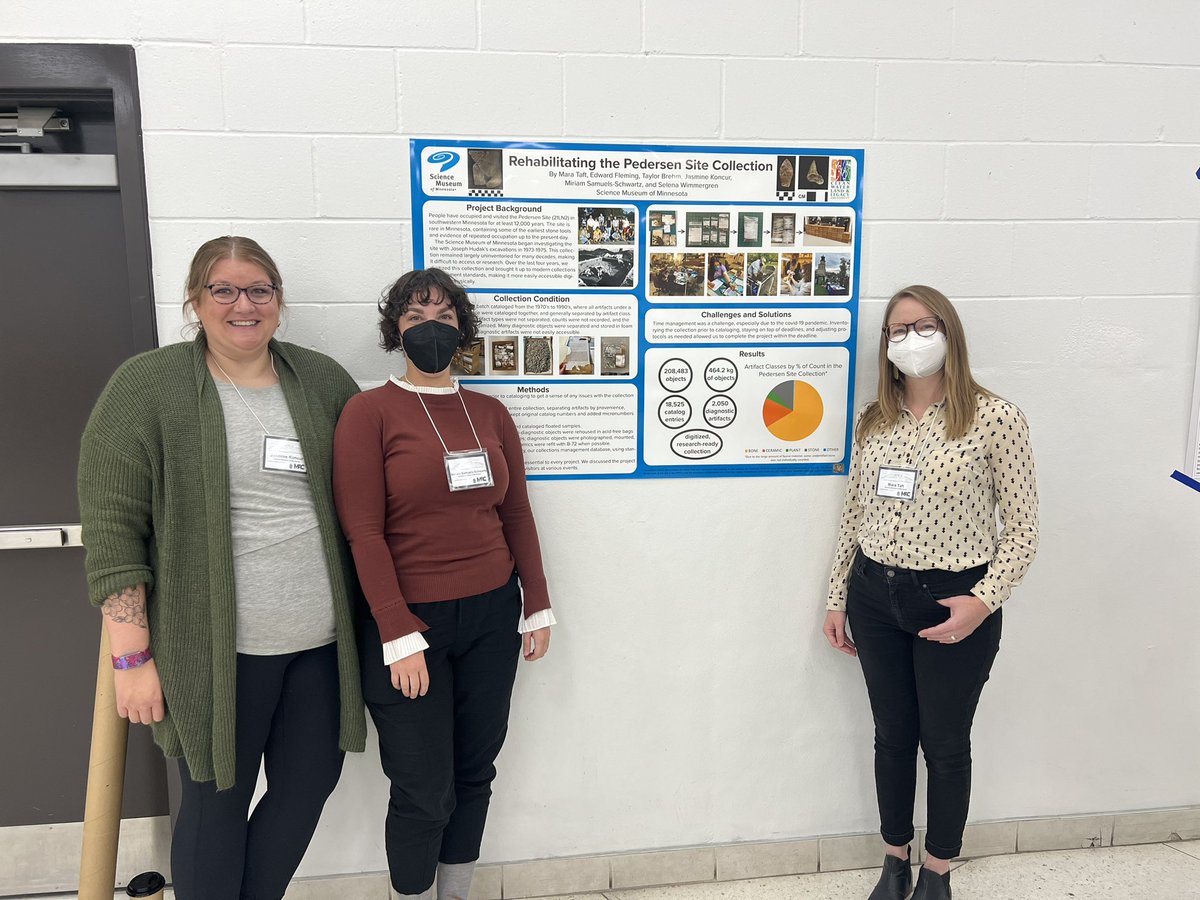 jasminekoncur's tweet photo. Mara @MaraCTaft, Miriam @TheSSMiriam and I presented a collections management poster on our work on the old collections from the Pedersen Site at the Midwest Archaeology Conference in LaCrosse. #SMMAnthroDept @sciencemuseummn https://t.co/k2TRocPwYp