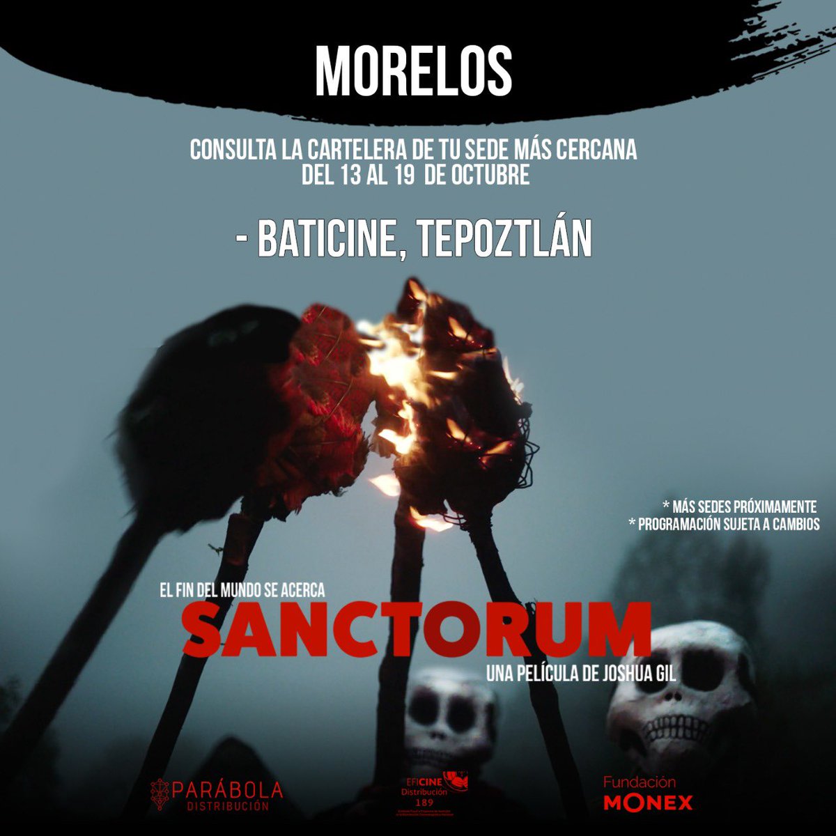 🙌 Funciones de #SANCTORUM en #Tepoz 🧡 En el querido Baticine

☀️ Te esperamos, no olvides contactar a la sede para más info.