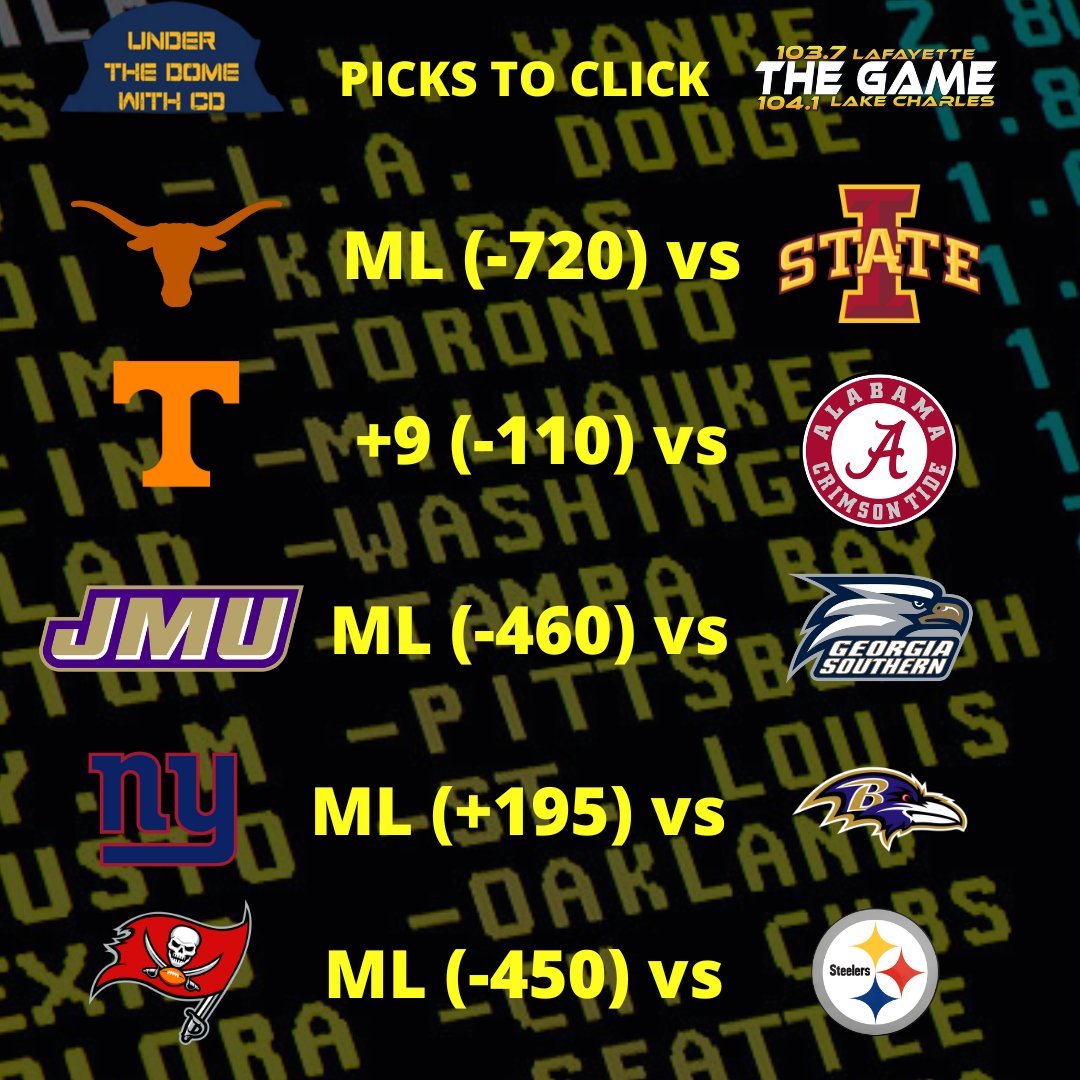 UndertheDomeCD's tweet photo. Here's @clintdomingue's picks to click for this weekend!

A $5 parlay results in a $47.71 payout! https://t.co/UAYivOgdvZ