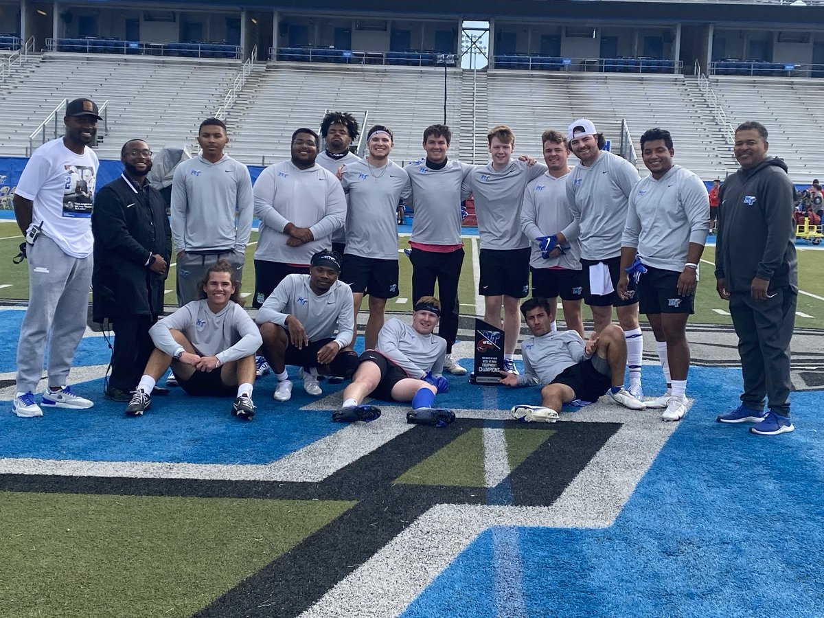 MTSU_Equipment's tweet photo. Never a dull moment with this crew. Another 100 Miles of Hate Manager Game Dubbbbbb in the books. 7-Time Champions. #Equipped https://t.co/29arAUt7Me