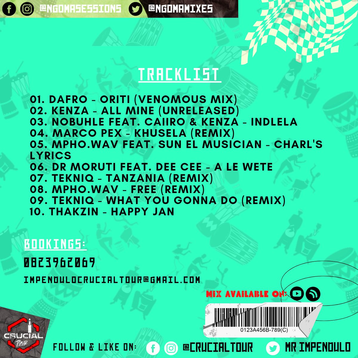NgomaMixes's tweet photo. Ngoma Sessions Presents: Ngoma Sessions OCTOBER EDITION and on the mix is Crucial Tour @Mr_Impendulo 🎧🔥 Slide to Frame 2 for mix Tracklist

Stream Link>>>
Crucial Tour - Ngoma Sessions Mix  [OCTOBER EDITION]

https://t.co/yMFNMH76Et

Enjoy! 🪘🎧🎶🔥 #AfroTechMix #Ngomasessions https://t.co/cEmZqDv07i