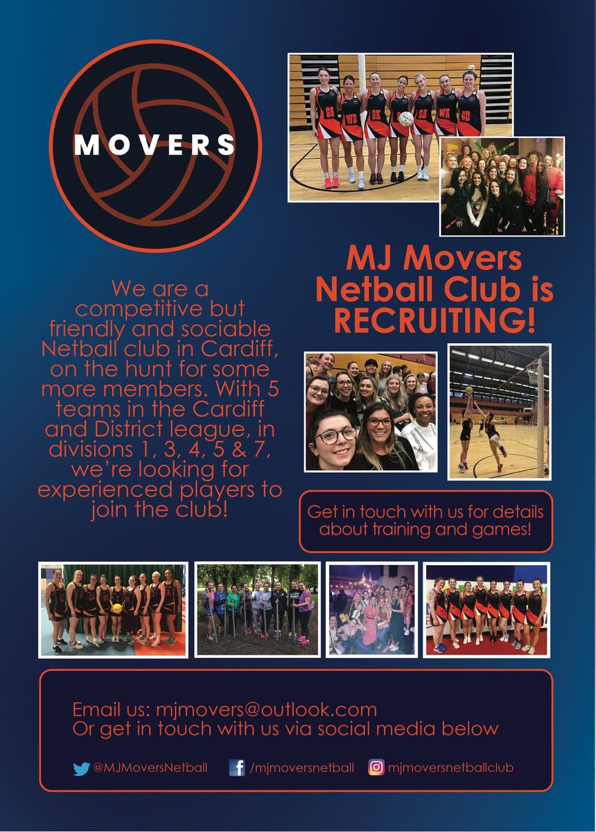 MJMoversNetball's tweet photo. **RECRUITMENT ALERT** We’re looking for new players to join our growing club. Message us if you’re interested 🏐🏐

#netball #cardiffnetball #netballcardiff #cardiff #cardiffnetballleague  #sportwales #cardiffnetballclub #walesnetball #netballwales #welshnetball #sportcardiff https://t.co/8kDUZ2Rzaa